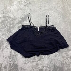 Free People Intimately Black Lace Trim Linen Blend Camisole Tank Top Small SP‎